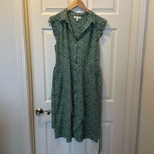 Floral green and white dress (size Large)